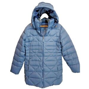 Lands End Womens XL/T Blue Down Puffer Hoodie Lightweight Jacket Coat